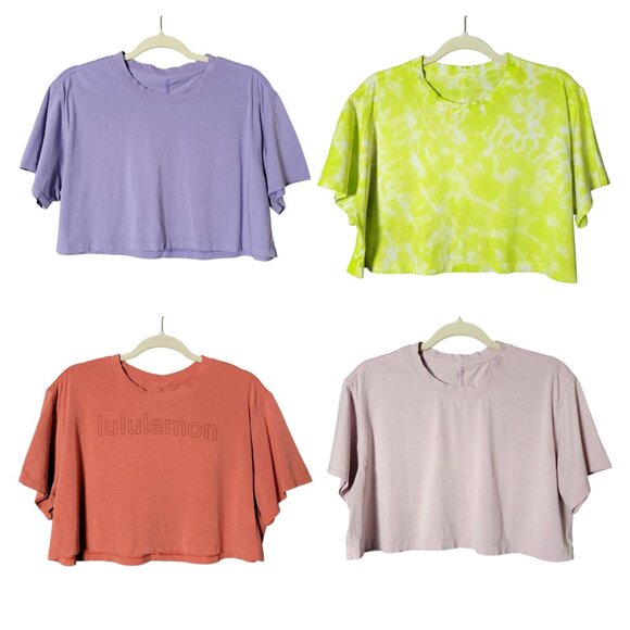 Lot of 4 Womens Lululemon All Yours Cropped Boxy Tee Shirts Gym Workout - Picture 1 of 11